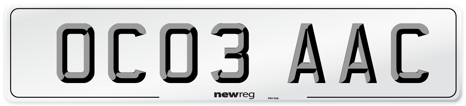 OC03 AAC Number Plate from New Reg